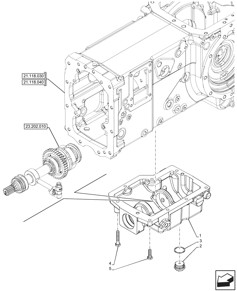 Схема запчастей Case IH FARMALL 80V - (21.200.030) - TRANSMISSION, DROP BOX, SHUTTLE, POWERSHUTTLE, 4WD (21) - TRANSMISSION