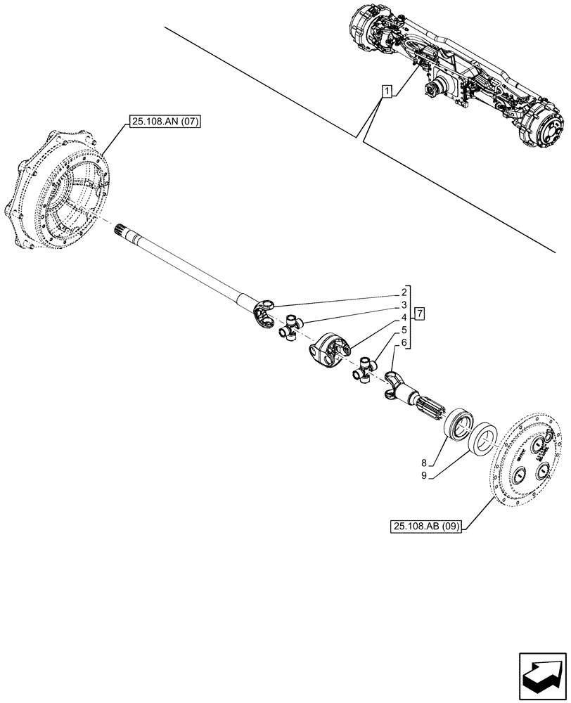 Схема запчастей Case IH MAXXUM 135 - (25.108.AA[07]) - VAR - 758428 - SUSPENDED FRONT AXLE WITH HYDR. DIFF. LOCK, STRG SENSOR & BRAKES, SHAFT (25) - FRONT AXLE SYSTEM