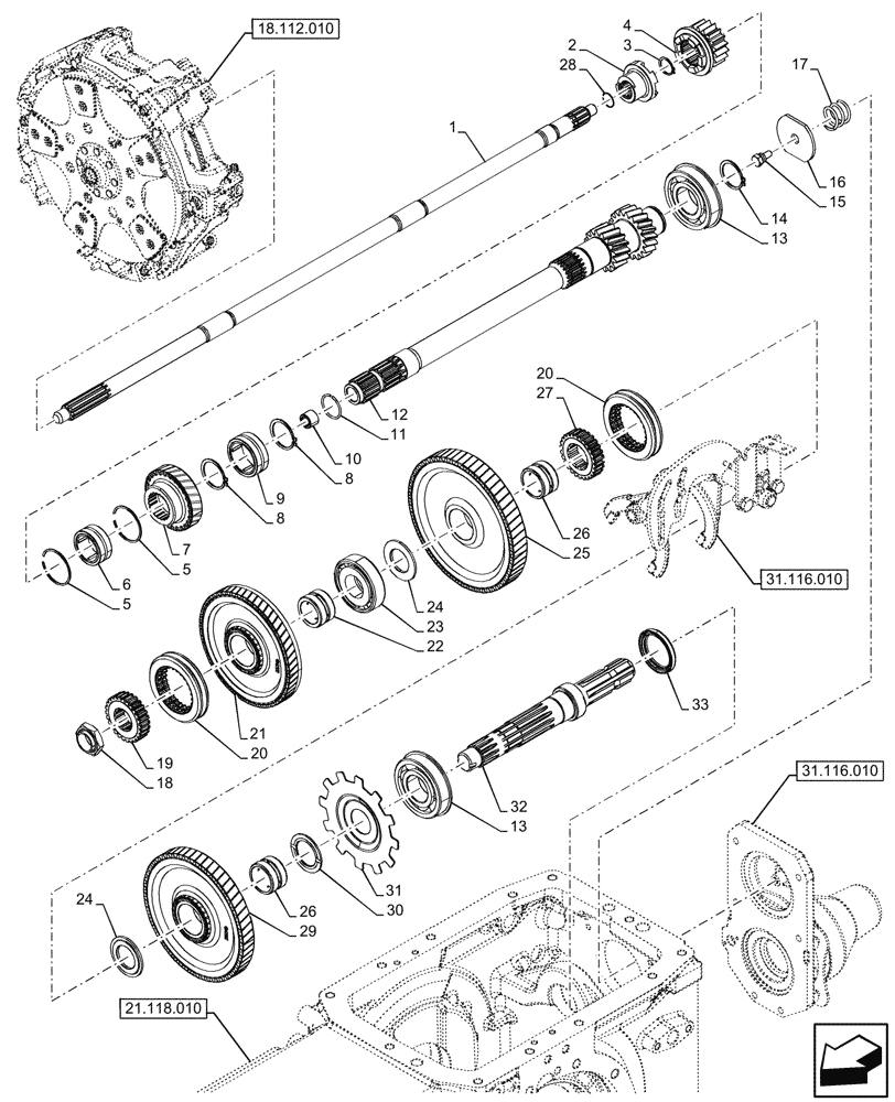 Схема запчастей Case IH FARMALL 80N - (31.116.020) - VAR - 330817 - PTO 540/540E/1000 RPM, SHAFT, TRANSMISSION, GEAR (31) - IMPLEMENT POWER TAKE OFF