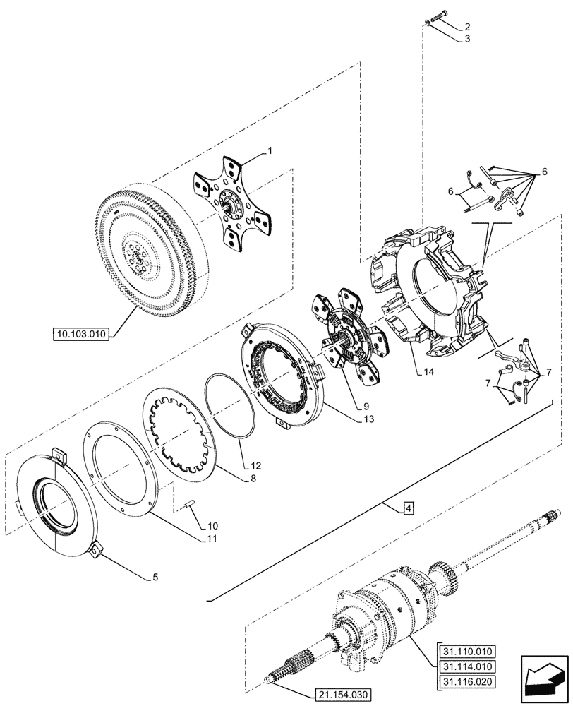 Схема запчастей Case IH FARMALL 80N - (18.112.050) - VAR - 743381, 743508 - ENGINE FLYWHEEL, DAMPER, SHUTTLE (18) - CLUTCH