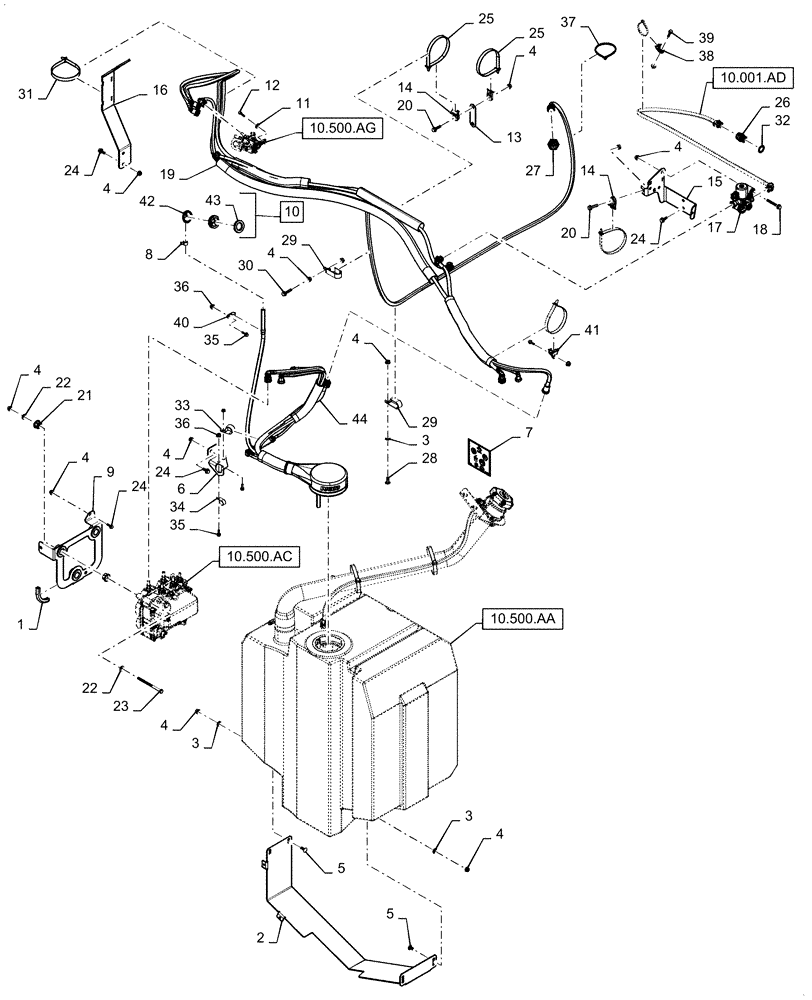 Схема запчастей Case IH 7140 - (10.500.AD[01]) - DEF/ADBLUE™ LINES & TANK (10) - ENGINE