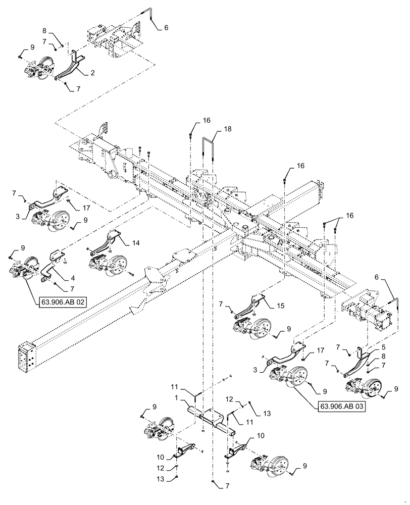 Схема запчастей Case IH 1255 - (63.906.AB[01]) - FERTILIZER COULTER MOUNTING FOR 24 ROW (63) - CHEMICAL APPLICATORS