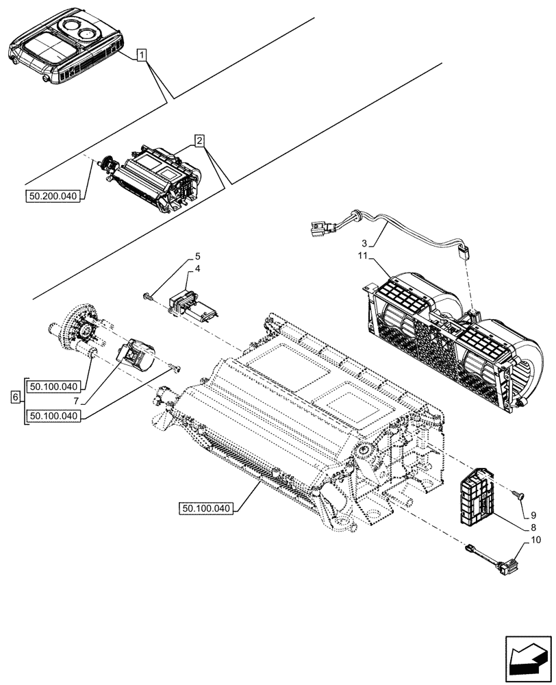 Схема запчастей Case IH FARMALL 90V - (55.050.010) - VAR - 759031 - AIR CONDITIONER, W/ ECO CAB, COMPONENTS, BLOWER, CAB (55) - ELECTRICAL SYSTEMS