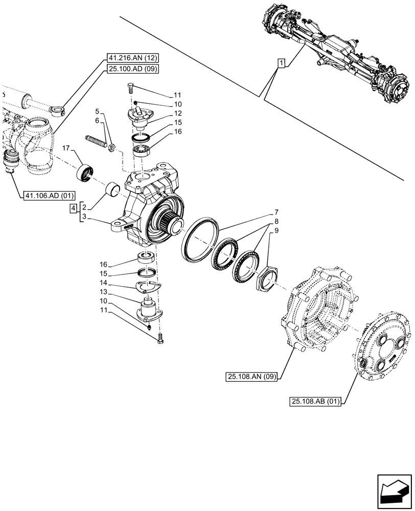 Схема запчастей Case IH MAXXUM 145 - (25.108.AG[09]) - VAR - 392196, 758417, 758418, 758419 - FRONT AXLE, W/ LIMITED SLIP DIFFERENTIAL, STEERING KNUCKLE (25) - FRONT AXLE SYSTEM