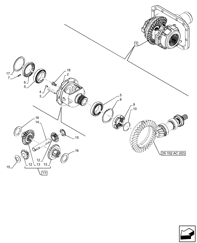 Схема запчастей Case IH MAXXUM 145 - (25.102.AD[01]) - VAR - 390409, 758421 - FRONT AXLE, W/ HYDRAULIC DIFFERENTIAL LOCK, W/ STEERING SENSORS, W/O WATERPROOF, DIFFERENTIAL, GEAR (25) - FRONT AXLE SYSTEM