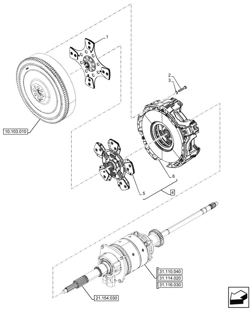 Схема запчастей Case IH FARMALL 110N - (18.112.030) - VAR - 743381, 743508 - ENGINE FLYWHEEL, DAMPER, SHUTTLE (18) - CLUTCH