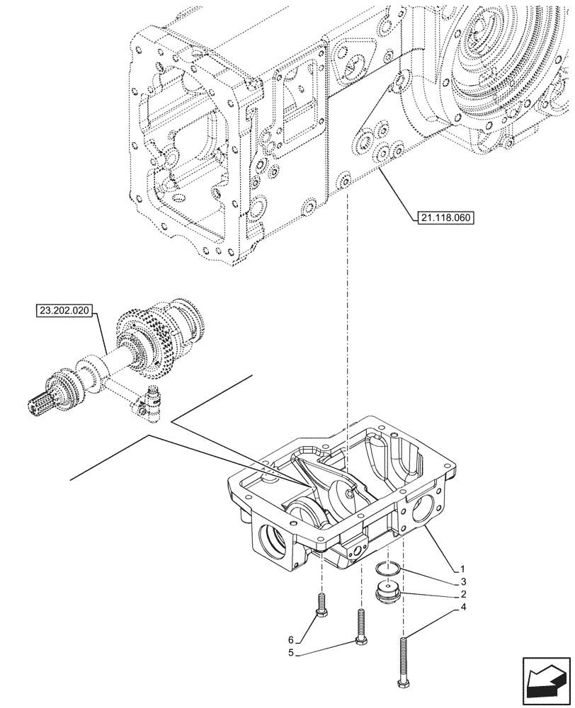 Схема запчастей Case IH FARMALL 80V - (21.200.040) - TRANSMISSION, DROP BOX, HI-LO (21) - TRANSMISSION