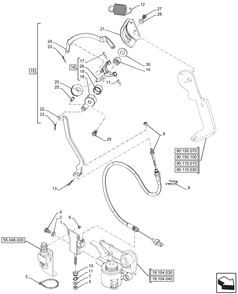 Схема запчастей Case IH FARMALL 90N - (18.100.010) - VAR - 330808, 330817, 333804, 758929 - PTO, CLUTCH, CONTROL LEVER (18) - CLUTCH