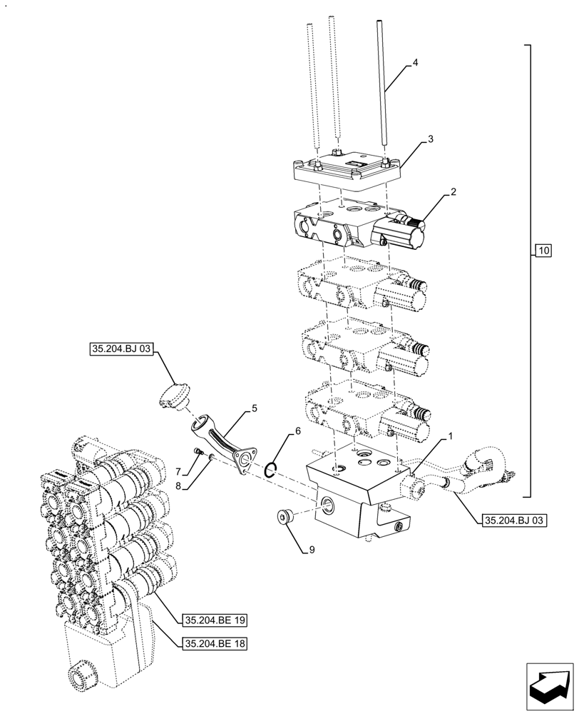 Схема запчастей Case IH FARMALL 110A - (35.204.BE[17]) - VAR - 429479, 429480 - REMOTE CONTROL VALVE (4 VALVES), NOT APPLY FOR NAR (35) - HYDRAULIC SYSTEMS