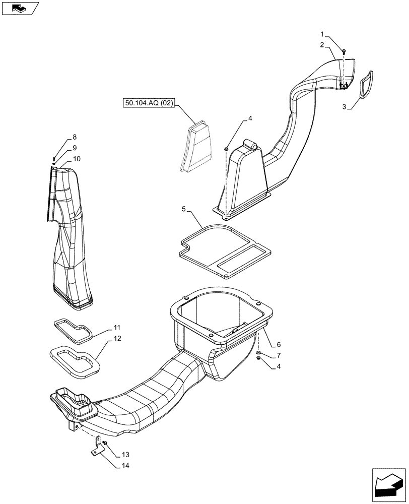 Схема запчастей Case IH FARMALL 105C - (50.104.AO[04]) - VAR - 334183, 334184, 334211, 334212, 744588, 391606, 743573, 743496 - AIR DUCT, RH (W/ AIR CONDITIONING) (50) - CAB CLIMATE CONTROL