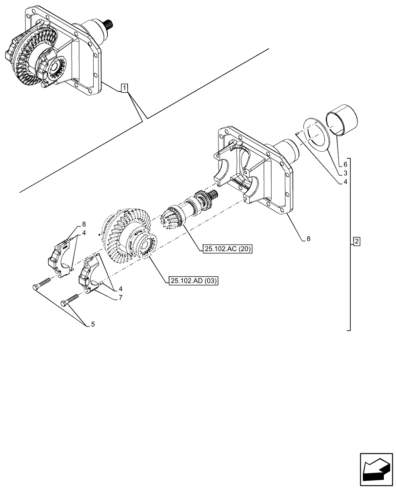 Схема запчастей Case IH MAXXUM 115 - (25.102.AC[19]) - VAR - 392196, 758417, 758418, 758419 - FRONT AXLE, W/ LIMITED SLIP DIFFERENTIAL, DIFFERENTIAL, CARRIER (25) - FRONT AXLE SYSTEM