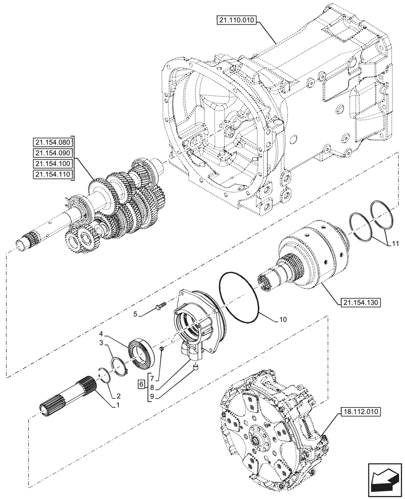 Схема запчастей Case IH FARMALL 100N - (21.154.120) - VAR - 330273 - TRANSMISSION, CLUTCH, HI-LO (21) - TRANSMISSION