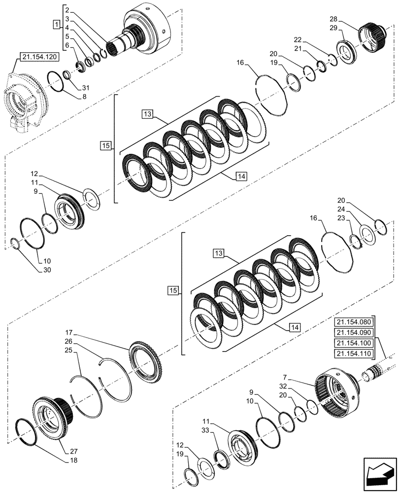 Схема запчастей Case IH FARMALL 110V - (21.154.130) - VAR - 330273 - TRANSMISSION, CLUTCH, HI-LO (21) - TRANSMISSION