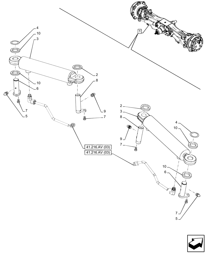 Схема запчастей Case IH MAXXUM 135 - (41.216.AN[07]) - VAR - 758425, 758426 - FRONT AXLE, W/ HYDRAULIC DIFFERENTIAL LOCK, W/ STEERING SENSORS, STEERING CYLINDER (41) - STEERING