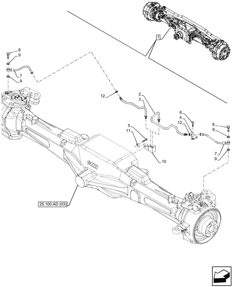 Схема запчастей Case IH MAXXUM 145 - (33.204.AD[04]) - VAR - 758428 - SUSPENDED FRONT AXLE WITH HYDR. DIFF. LOCK, STRG SENSOR & BRAKES, BRAKE LINE (33) - BRAKES & CONTROLS