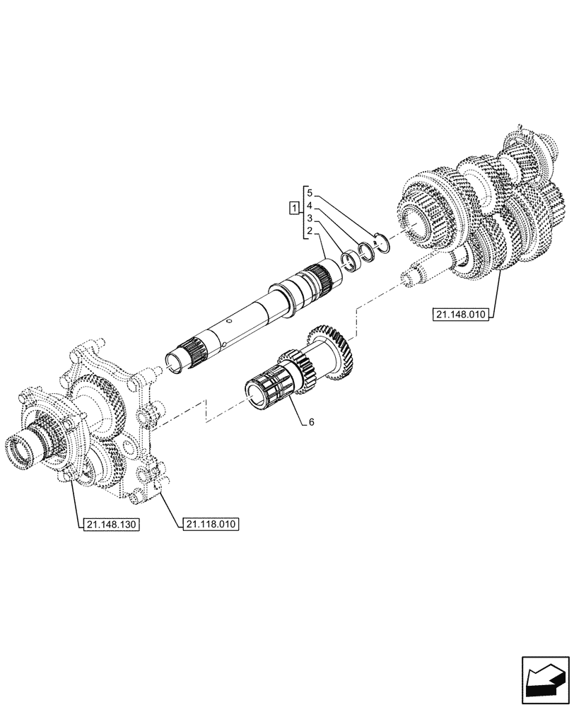 Схема запчастей Case IH FARMALL 90N - (21.148.120) - VAR - 330111, 743548 - TRANSMISSION, GEARS & SHAFT, W/O CREEPER (21) - TRANSMISSION