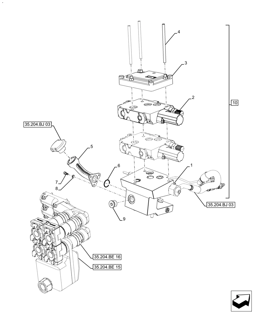 Схема запчастей Case IH FARMALL 120A - (35.204.BE[14]) - VAR - 429477, 429478 - REMOTE CONTROL VALVE (2 VALVES), NOT APPLY FOR NAR (35) - HYDRAULIC SYSTEMS