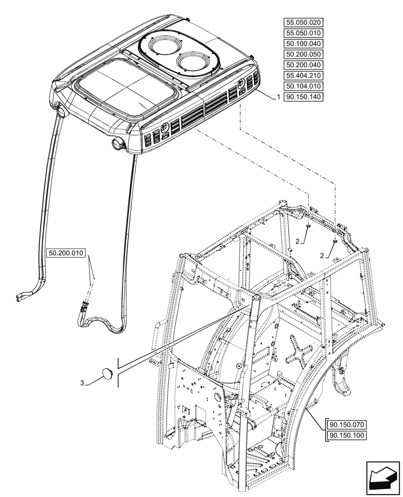 Схема запчастей Case IH FARMALL 110N - (90.150.130) - VAR - 759031 - ROOF, W/ ECO CAB, CAB (90) - PLATFORM, CAB, BODYWORK AND DECALS