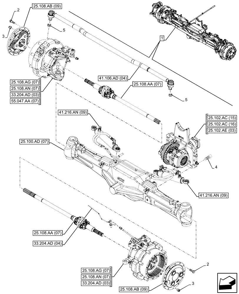 Схема запчастей Case IH MAXXUM 135 - (25.100.AA[07]) - VAR - 758428 - SUSPENDED FRONT AXLE WITH HYDR. DIFF. LOCK, STRG SENSOR & BRAKES (25) - FRONT AXLE SYSTEM