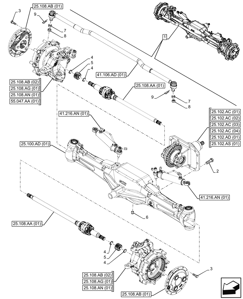 Схема запчастей Case IH MAXXUM 145 - (25.100.AA[01]) - VAR - 390409, 758421 - FRONT AXLE, W/ HYDRAULIC DIFFERENTIAL LOCK, W/ STEERING SENSORS, W/O WATERPROOF (25) - FRONT AXLE SYSTEM
