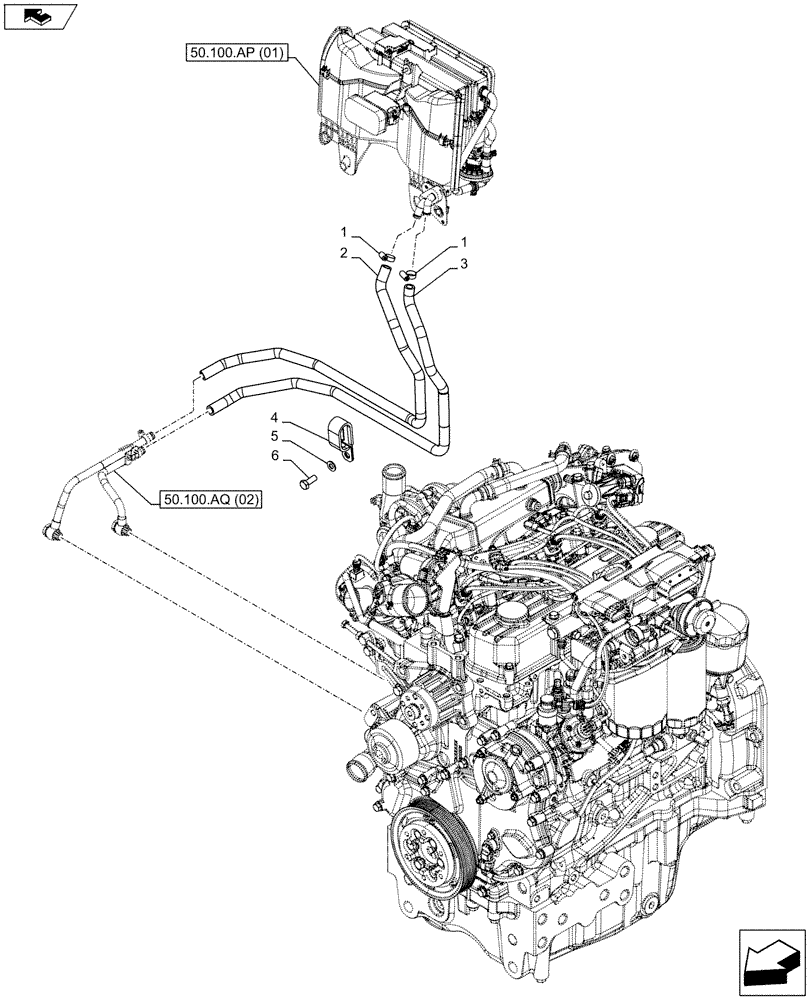 Схема запчастей Case IH FARMALL 105C - (50.100.AQ[01]) - VAR - 331606, 334180, 334181, 334182, 336606, 339606 - HEATING SYSTEM, HOSE (50) - CAB CLIMATE CONTROL