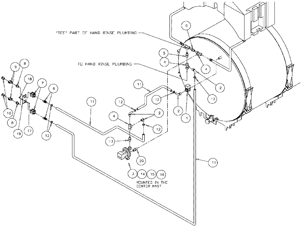 Схема запчастей Case IH 610 - (05-028) - WASH DOWN PLUMBING, INTERNAL Liquid Plumbing