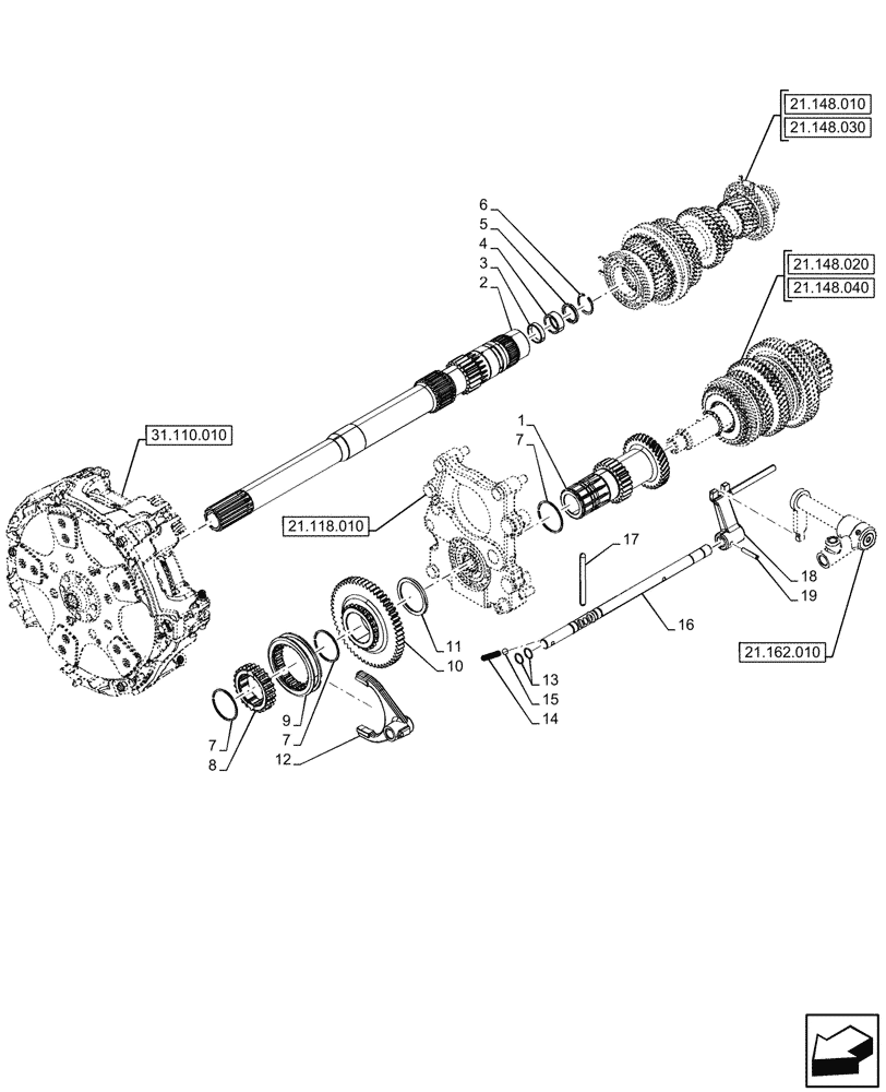 Схема запчастей Case IH FARMALL 90V - (21.160.010) - VAR - 330111 - CREEPER, SHUTTLE (21) - TRANSMISSION