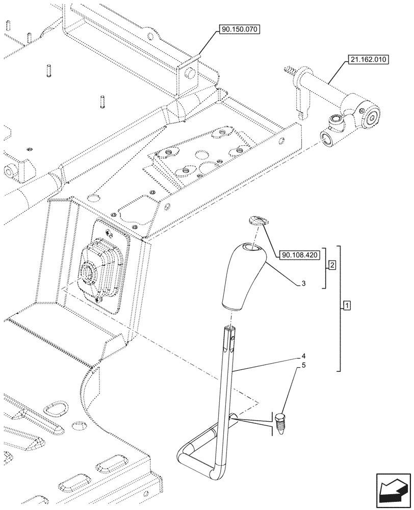 Схема запчастей Case IH FARMALL 90N - (21.162.050) - VAR - 330111, 743548 - FORWARD/REVERSE LEVER, W/O CREEPER, CAB (21) - TRANSMISSION