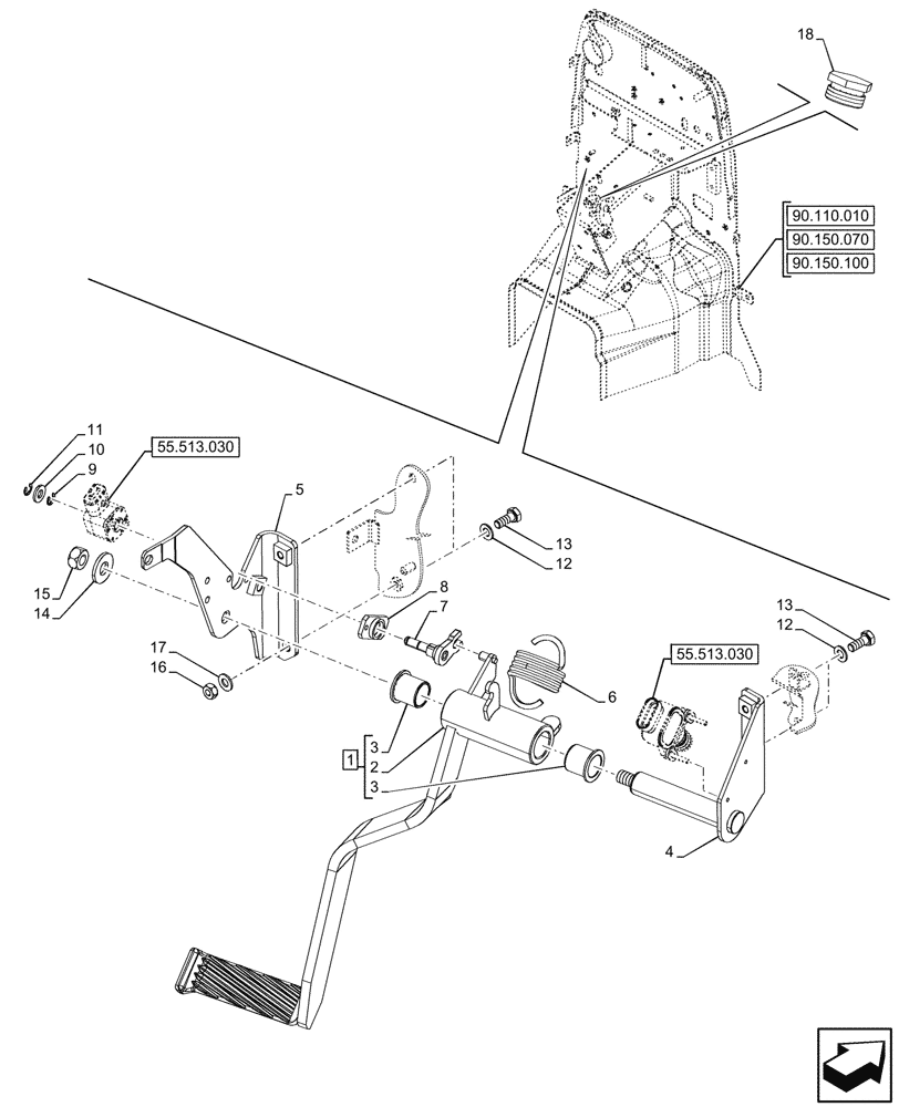 Схема запчастей Case IH FARMALL 90N - (18.104.010) - VAR - 330273, 743509 - CLUTCH, PEDAL, ELECTROHYDRAULIC ENGAGEMENT, CONTROLS (18) - CLUTCH