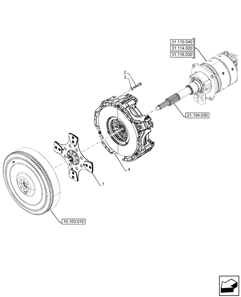 Схема запчастей Case IH FARMALL 110N - (18.112.040) - VAR - 330273, 743509 - ENGINE FLYWHEEL, DAMPER, POWERSHUTTLE (18) - CLUTCH