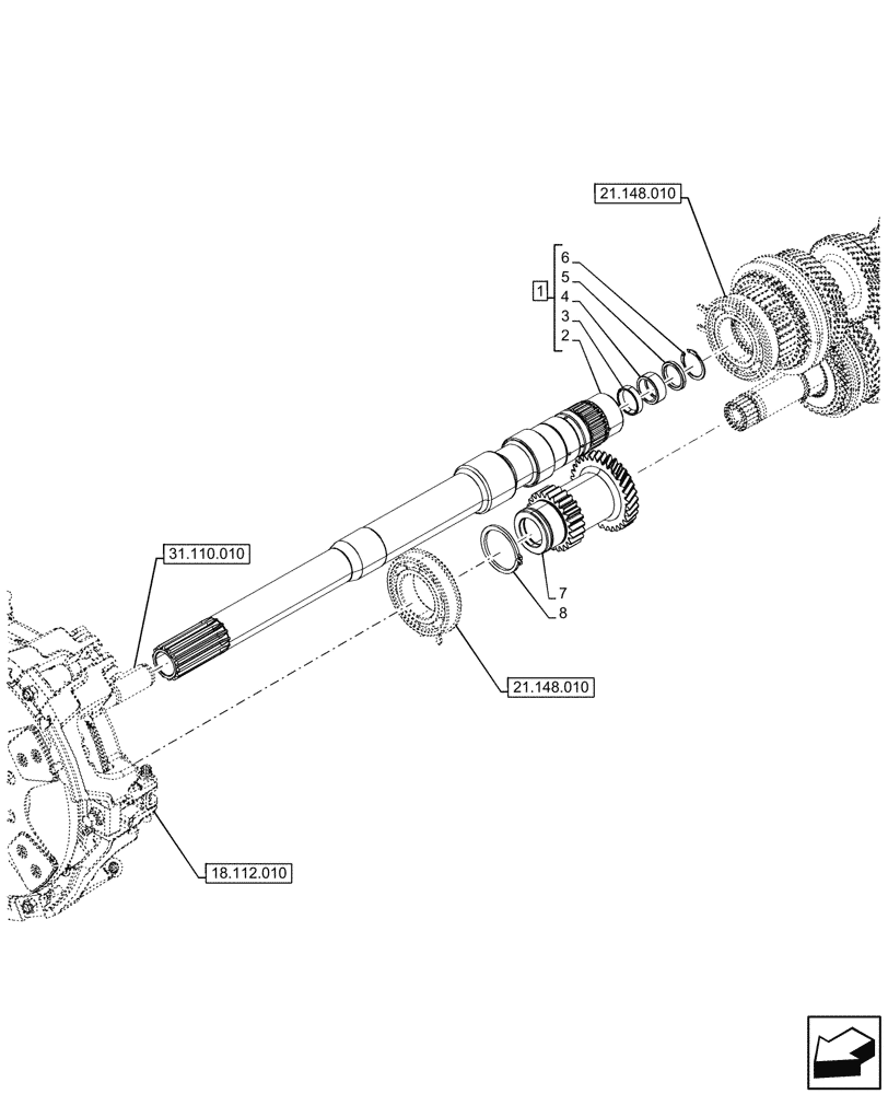 Схема запчастей Case IH FARMALL 80N - (21.148.100) - VAR - 743548 - TRANSMISSION, GEARS & SHAFT, W/O CREEPER (21) - TRANSMISSION