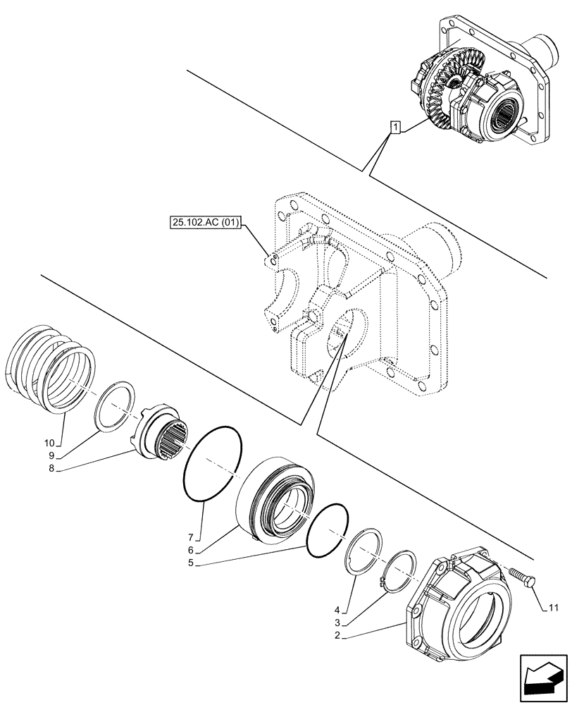 Схема запчастей Case IH MAXXUM 145 - (25.102.AS[01]) - VAR - 390409, 758421 - FRONT AXLE, W/ HYDRAULIC DIFFERENTIAL LOCK, W/ STEERING SENSORS, W/O WATERPROOF, DIFFERENTIAL LOCK (25) - FRONT AXLE SYSTEM