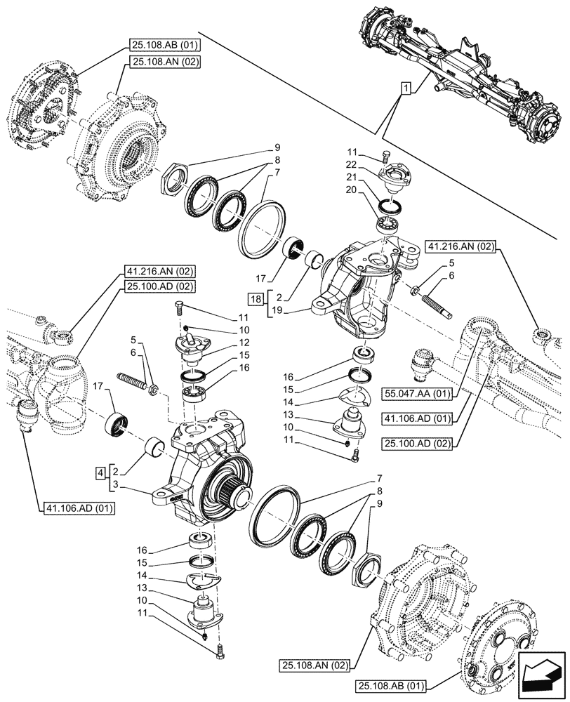 Схема запчастей Case IH MAXXUM 145 - (25.108.AG[02]) - VAR - 758422 - SUSPENDED FRONT AXLE WITH HYDR. DIFF. LOCK & STRG SENSOR, STEERING KNUCKLE (25) - FRONT AXLE SYSTEM