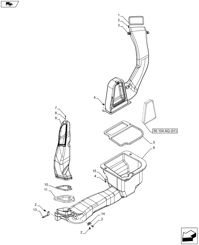 Схема запчастей Case IH FARMALL 85C - (50.104.AO[01]) - VAR - 331606, 334180, 334181, 334182, 336606, 339606 - AIR DUCT, LH (50) - CAB CLIMATE CONTROL