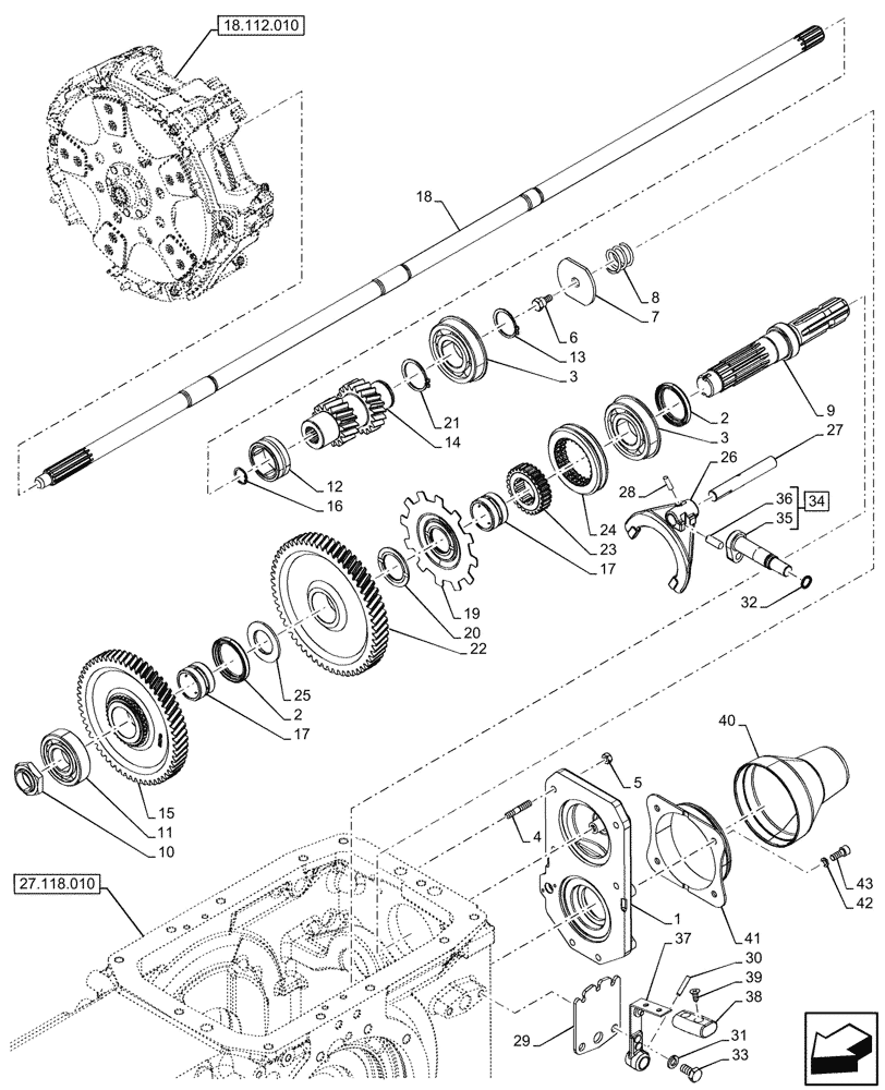 Схема запчастей Case IH FARMALL 110N - (31.114.020) - VAR - 333804 - PTO 540-540E RPM, SHAFT, TRANSMISSION, GEAR (31) - IMPLEMENT POWER TAKE OFF