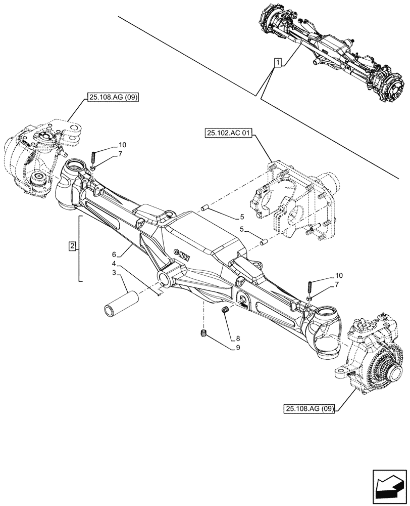 Схема запчастей Case IH MAXXUM 145 - (25.100.AD[09]) - VAR - 392196, 758417, 758418, 758419 - FRONT AXLE, W/ LIMITED SLIP DIFFERENTIAL, HOUSING (25) - FRONT AXLE SYSTEM