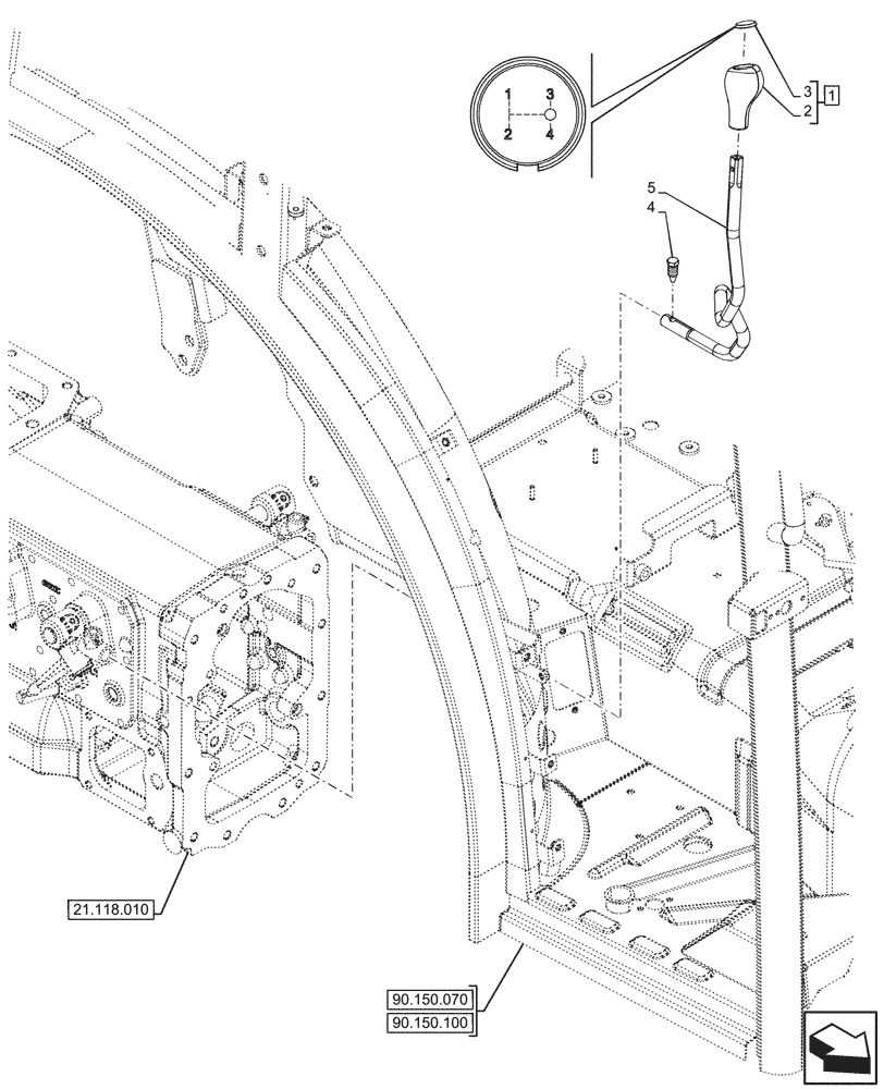 Схема запчастей Case IH FARMALL 100V - (21.130.020) - VAR - 743381, 743508 - TRANSMISSION, CONTROLS, LEVER, SHUTTLE, CAB (21) - TRANSMISSION