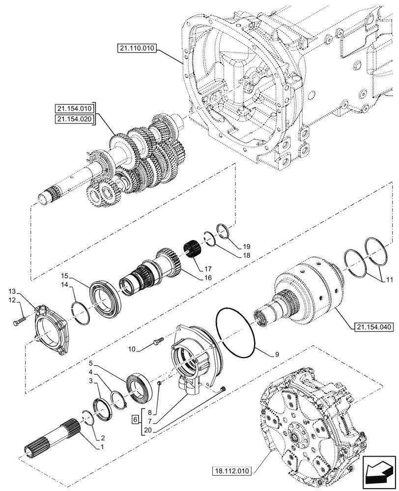 Схема запчастей Case IH FARMALL 80N - (21.154.030) - VAR - 743509 - TRANSMISSION, CLUTCH, POWERSHUTTLE (21) - TRANSMISSION