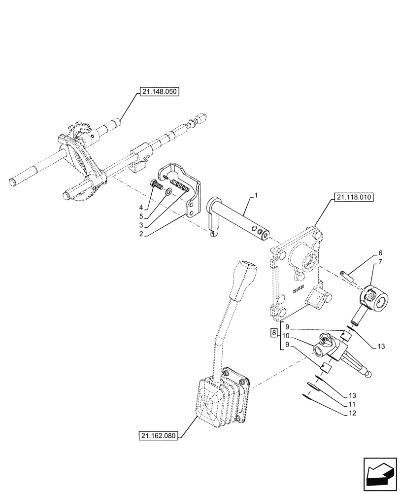 Схема запчастей Case IH FARMALL 100N - (21.162.020) - VAR - 330111, 743548 - FORWARD/REVERSE LEVER, SPLITTER, W/O CREEPER (21) - TRANSMISSION