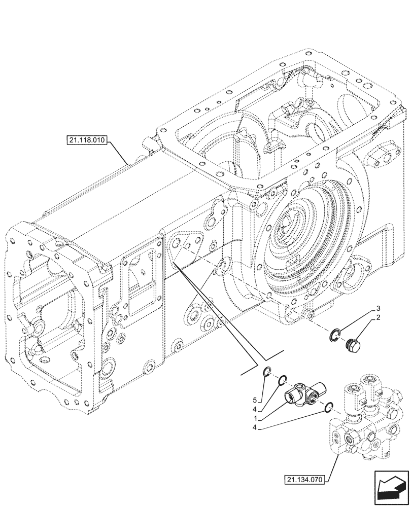 Схема запчастей Case IH FARMALL 110N - (21.104.120) - INTERNAL, TRANSMISSION LUBRICATION LINE, REVERSER (21) - TRANSMISSION