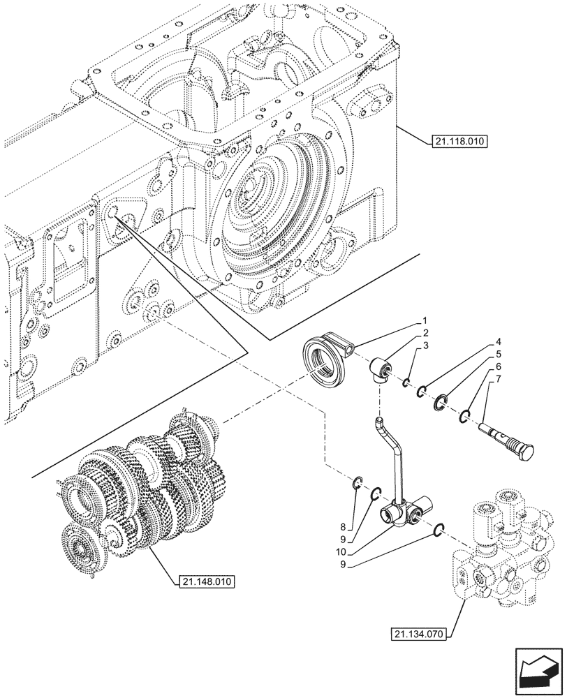 Схема запчастей Case IH FARMALL 100V - (21.104.110) - INTERNAL, TRANSMISSION LUBRICATION LINE, REVERSER (21) - TRANSMISSION