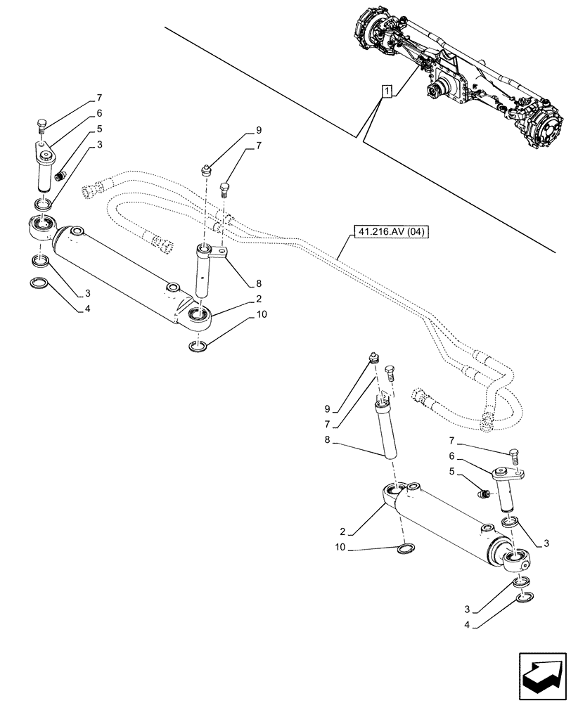 Схема запчастей Case IH MAXXUM 145 - (41.216.AN[08]) - VAR - 758427 - SUSPENDED FRONT AXLE WITH HYDR. DIFF. LOCK & STRG SENSOR, STEERING CYLINDER (41) - STEERING