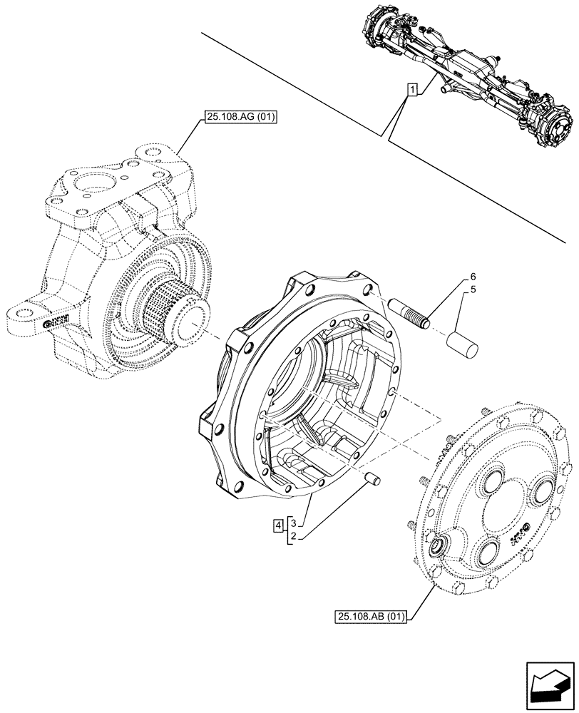 Схема запчастей Case IH MAXXUM 145 - (25.108.AN[01]) - VAR - 390409, 758421 - FRONT AXLE, W/ HYDRAULIC DIFFERENTIAL LOCK, W/ STEERING SENSORS, W/O WATERPROOF, STEERING KNUCKLE (25) - FRONT AXLE SYSTEM