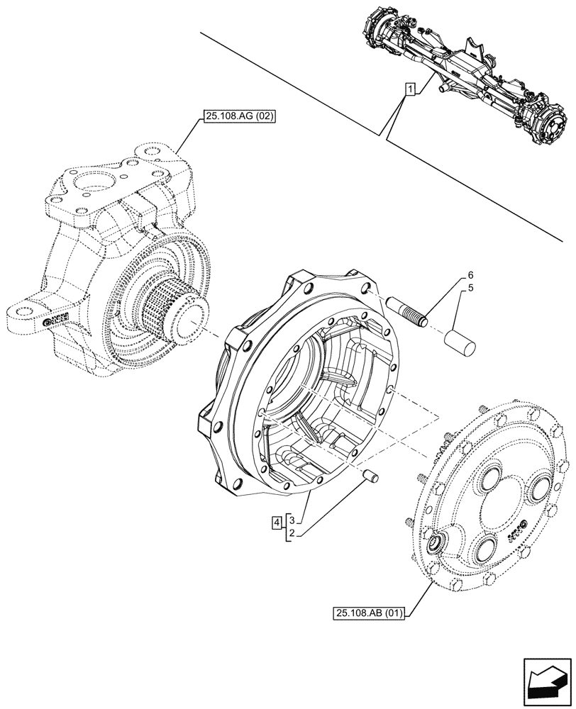 Схема запчастей Case IH MAXXUM 115 - (25.108.AN[02]) - VAR - 758422 - SUSPENDED FRONT AXLE WITH HYDR. DIFF. LOCK & STRG SENSOR, STEERING KNUCKLE (25) - FRONT AXLE SYSTEM