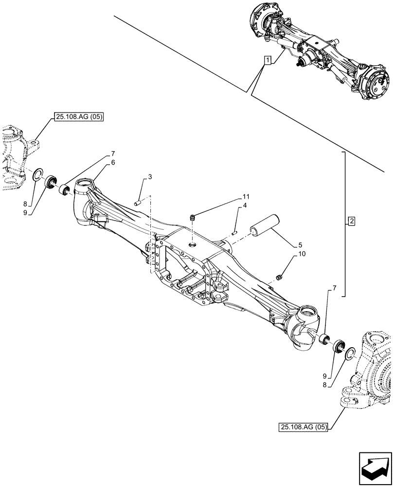 Схема запчастей Case IH MAXXUM 115 - (25.100.AD[05]) - VAR - 758425, 758426 - FRONT AXLE, W/ HYDRAULIC DIFFERENTIAL LOCK, W/ STEERING SENSORS, HOUSING (25) - FRONT AXLE SYSTEM