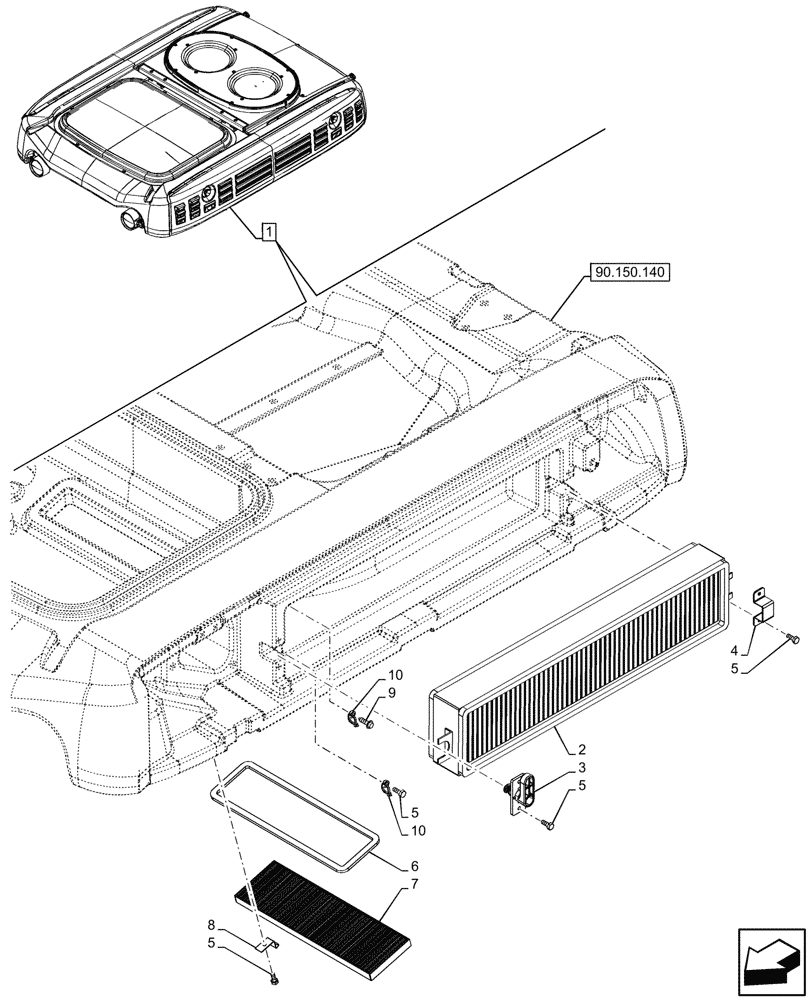 Схема запчастей Case IH FARMALL 100N - (50.104.010) - VAR - 759031 - ROOF, W/ ECO CAB, AIR FILTER, CAB (50) - CAB CLIMATE CONTROL