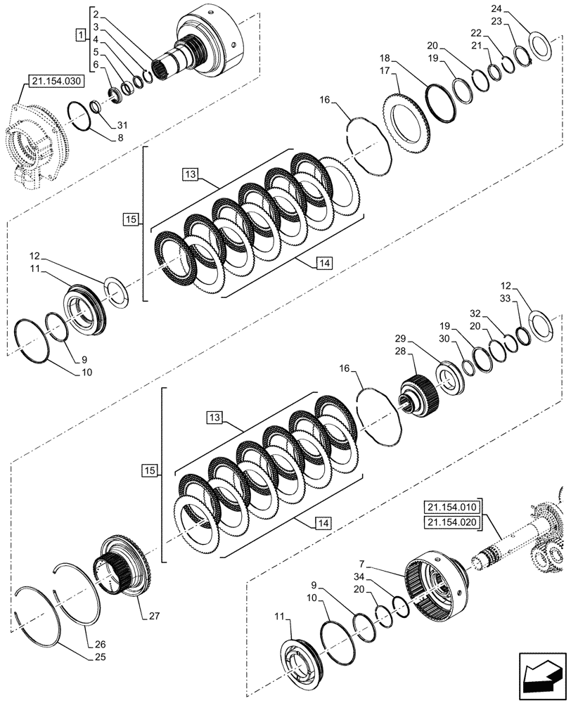 Схема запчастей Case IH FARMALL 100V - (21.154.040) - VAR - 743509 - TRANSMISSION, CLUTCH, POWERSHUTTLE (21) - TRANSMISSION