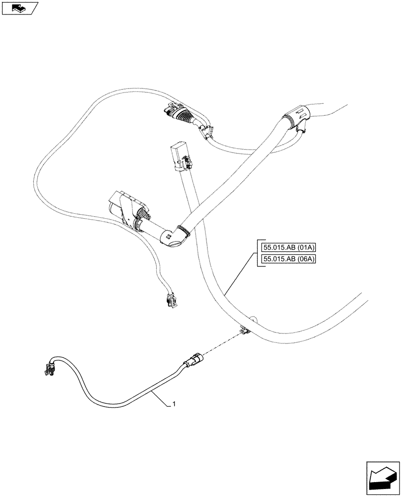 Схема запчастей Case IH FARMALL 105U - (55.015.AB[09]) - VAR - 332789 - ENGINE - ELECTRIC CABLE, EXTENSION (55) - ELECTRICAL SYSTEMS