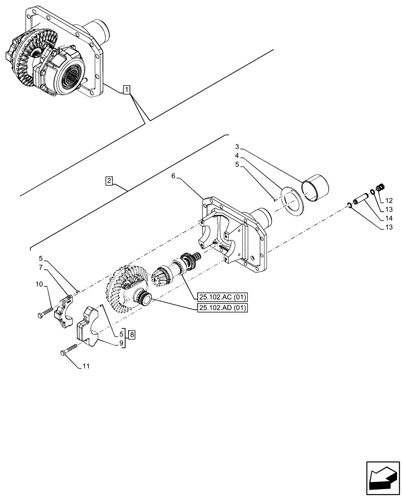 Схема запчастей Case IH MAXXUM 145 - (25.102.AC[01]) - VAR - 390409, 758421 - FRONT AXLE, W/ HYDRAULIC DIFFERENTIAL LOCK, W/ STEERING SENSORS, W/O WATERPROOF, DIFFERENTIAL, CARRIER (25) - FRONT AXLE SYSTEM