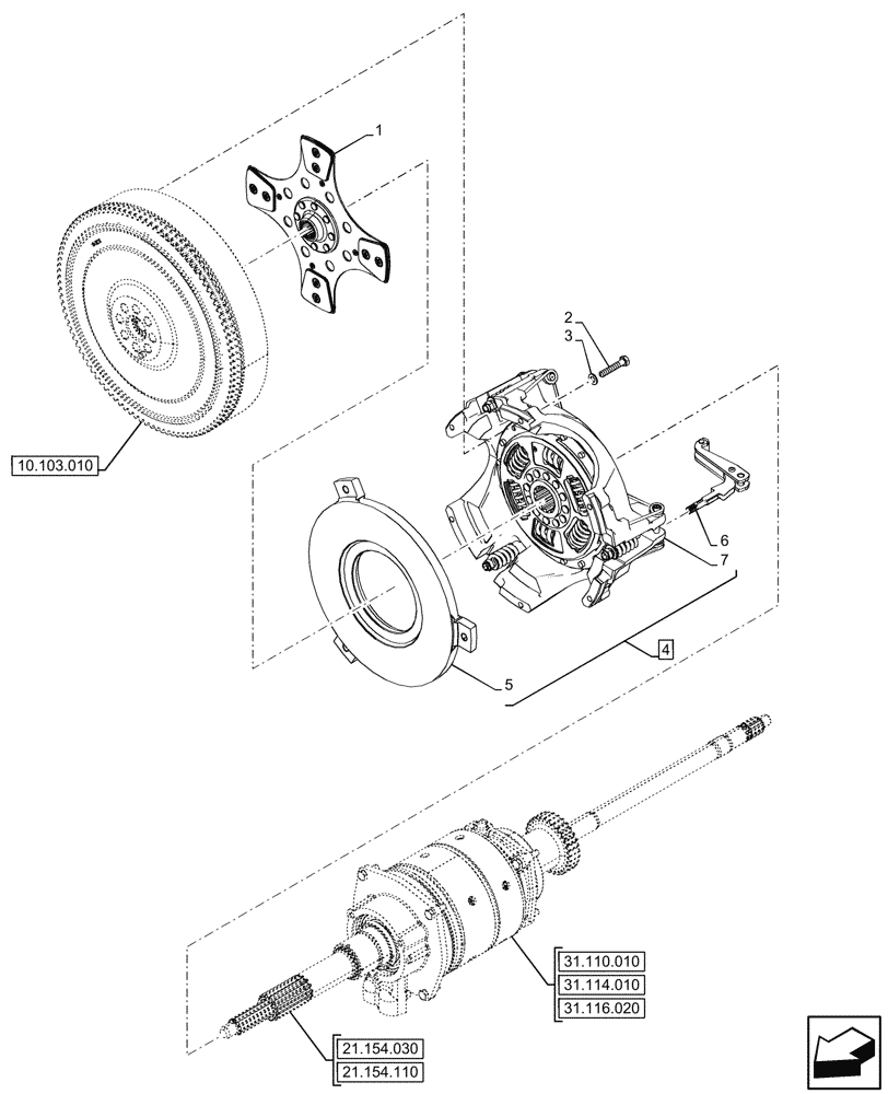 Схема запчастей Case IH FARMALL 100N - (18.112.020) - VAR - 330273, 743509 - ENGINE FLYWHEEL, DAMPER, POWERSHUTTLE (18) - CLUTCH